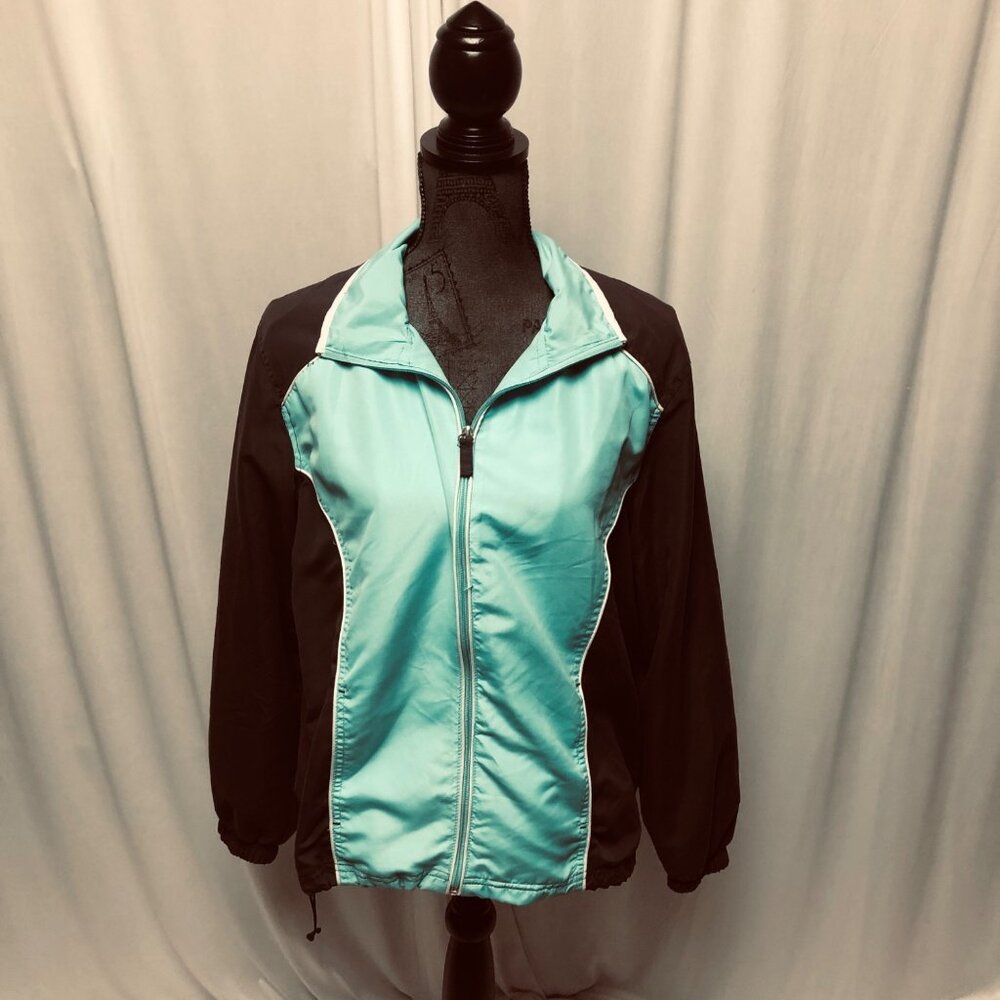 Active Studio Windbreaker Jacket Womens Size Large Zip Up Lightweight Green Gray